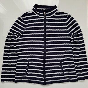 Talbots Navy and White Striped Cotton Zip Up Cardigan